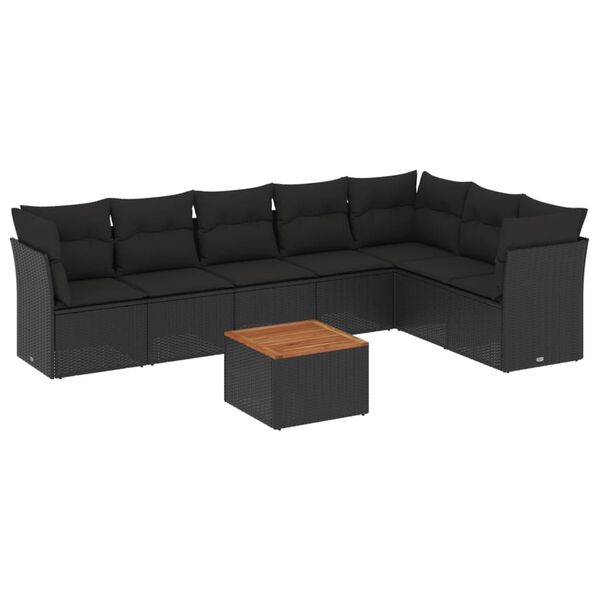 vidaXL 8 Piece Garden Sofa Set with Cushions Black Poly Rattan