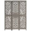 vidaXL Hand carved 3-Panel Room Divider Grey 120x165 cm Solid Mango Wood