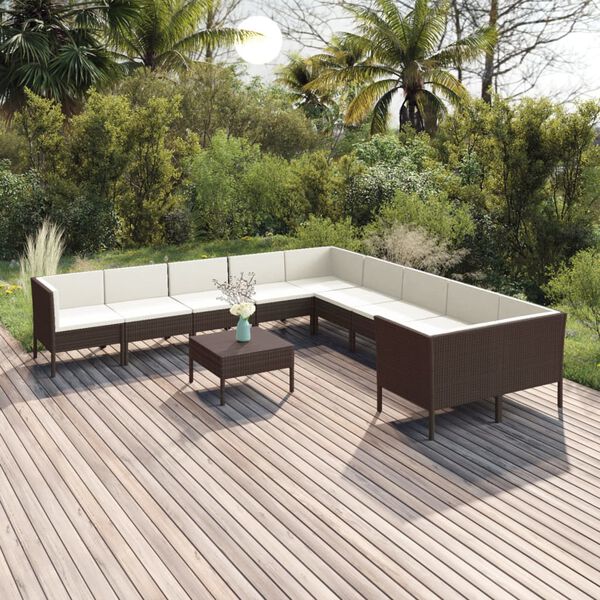 vidaXL 11 Piece Garden Lounge Set with Cushions Poly Rattan Brown