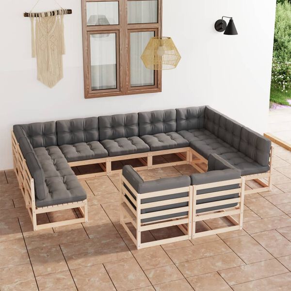 vidaXL 11 Piece Garden Lounge Set with Cushions Solid Pinewood