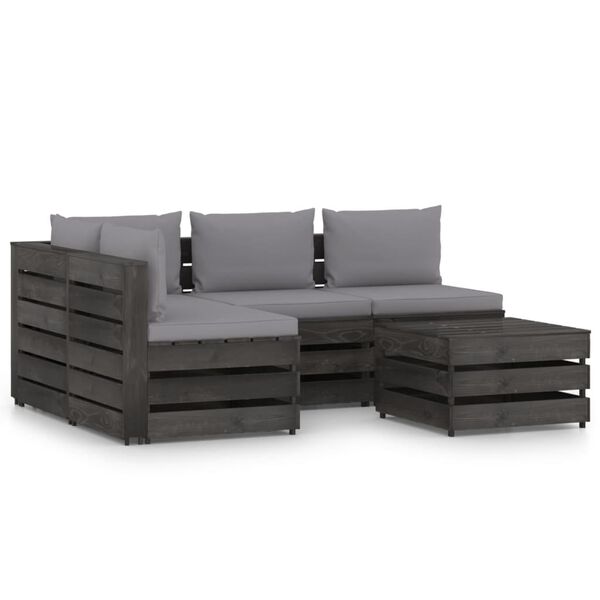 vidaXL 5 Piece Garden Lounge Set with Cushions Grey Impregnated Wood