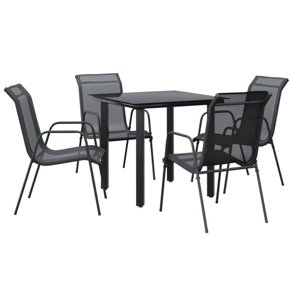 vidaXL 5 Piece Garden Dining Set Black Steel and Textilene