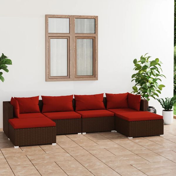 vidaXL 6 Piece Garden Lounge Set with Cushions Poly Rattan Brown