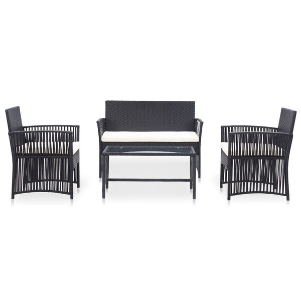 vidaXL 4 Piece Garden Lounge Set with Cushion Poly Rattan Black