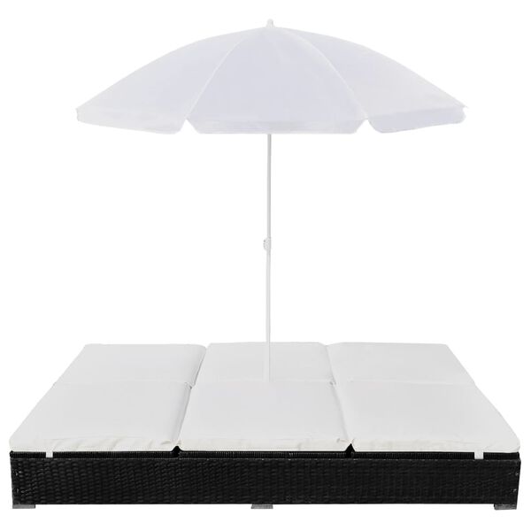 vidaXL Outdoor Lounge Bed with Umbrella Poly Rattan Black