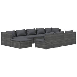 vidaXL 10 Piece Garden Lounge Set with Cushions Grey Poly Rattan