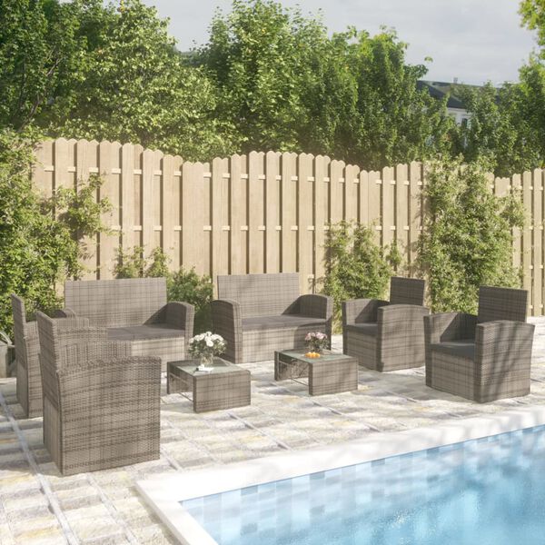 vidaXL 8 Piece Garden Lounge Set with Cushions Poly Rattan Grey