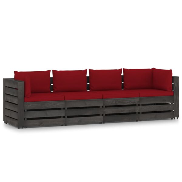 vidaXL 4-Seater Garden Sofa with Cushions Grey Impregnated Wood