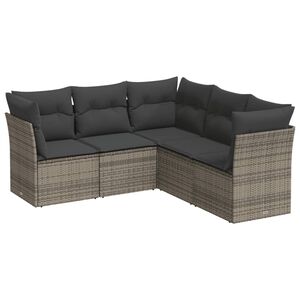 vidaXL 5 Piece Garden Sofa Set with Cushions Grey Poly Rattan