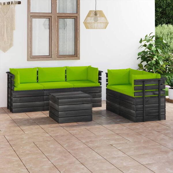 vidaXL 6 Piece Garden Pallet Lounge Set with Cushions Solid Pinewood
