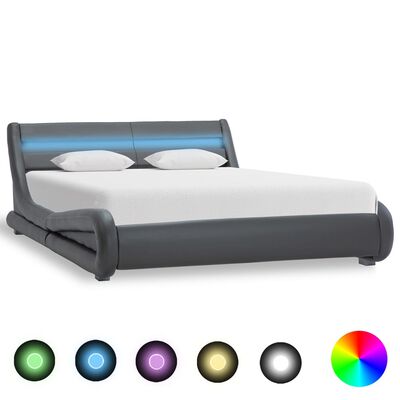 vidaXL Bed Frame with LED Grey Faux Leather 140x200 cm