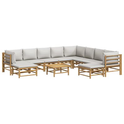 vidaXL 11 Piece Garden Lounge Set with Light Grey Cushions Bamboo
