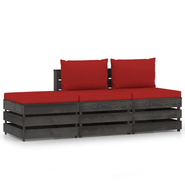 vidaXL 3 Piece Garden Lounge Set with Cushions Grey Impregnated Wood