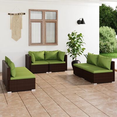 vidaXL 6 Piece Garden Lounge Set with Cushions Poly Rattan Brown