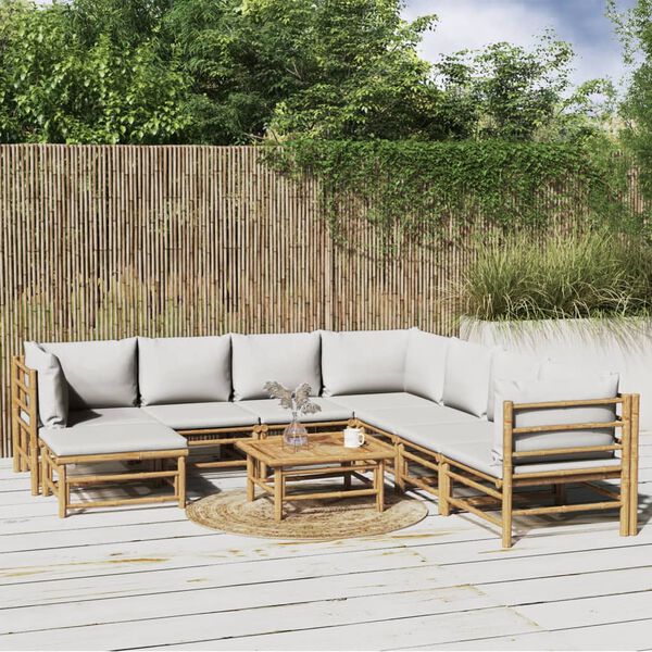 vidaXL 9 Piece Garden Lounge Set with Light Grey Cushions Bamboo