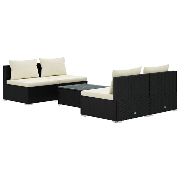 vidaXL 5 Piece Garden Lounge Set with Cushions Poly Rattan Black