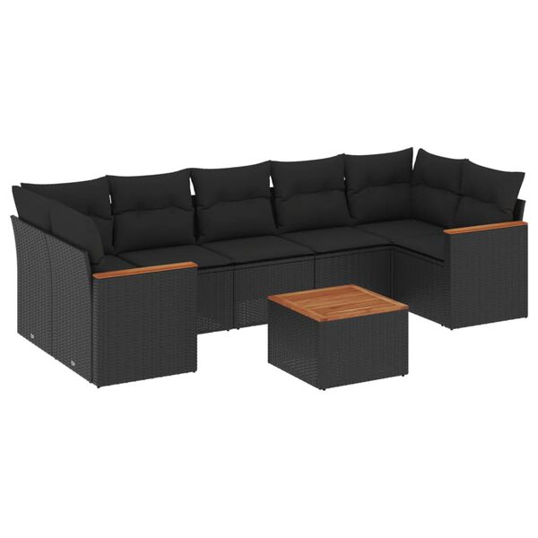 vidaXL 8 Piece Garden Sofa Set with Cushions Black Poly Rattan