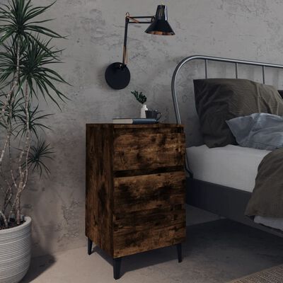vidaXL Bed Cabinets with Metal Legs 2 pcs Smoked Oak 40x35x69 cm