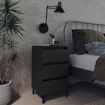 vidaXL Bed Cabinet with Metal Legs 2 pcs Black 40x35x69 cm