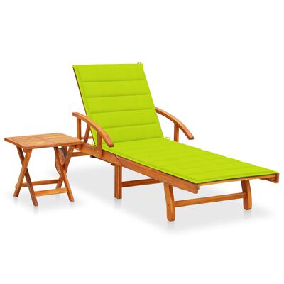 vidaXL Garden Sun Lounger with Table and Cushion Solid Acacia Wood