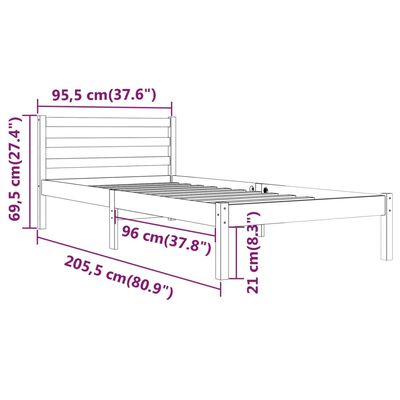 vidaXL Bed Frame without Mattress Solid Wood Pine 90x200 cm White