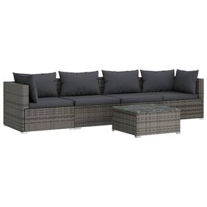 vidaXL 5 Piece Garden Lounge Set with Cushions Poly Rattan Grey