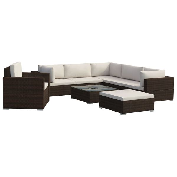 vidaXL 8 Piece Garden Lounge Set with Cushions Poly Rattan Brown