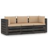 vidaXL 3-Seater Garden Sofa with Cushions Grey Impregnated Wood