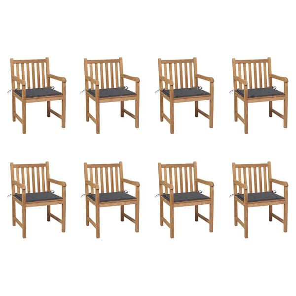 vidaXL Garden Chairs 8 pcs with Anthracite Cushions Solid Teak Wood