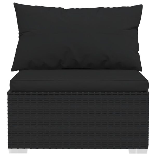 vidaXL 3-Seater Sofa with Cushions Black Poly Rattan