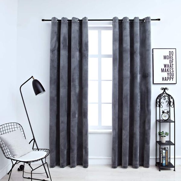 vidaXL Blackout Curtains with Rings 2 pcs Velvet Anthracite 140x245 cm