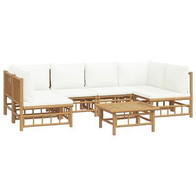 vidaXL 7 Piece Garden Lounge Set with Cream White Cushions Bamboo