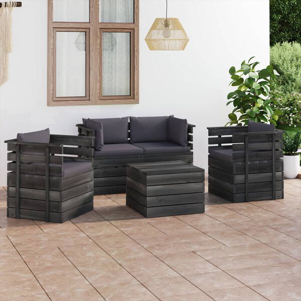 vidaXL 5 Piece Garden Pallet Lounge Set with Cushions Solid Pinewood