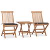 vidaXL 3 Piece Folding Outdoor Dining Set with Cushion Solid Wood Teak
