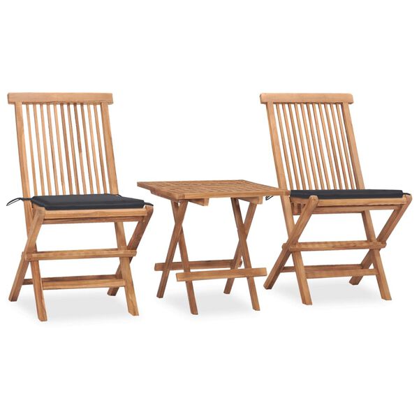 vidaXL 3 Piece Folding Outdoor Dining Set with Cushion Solid Wood Teak