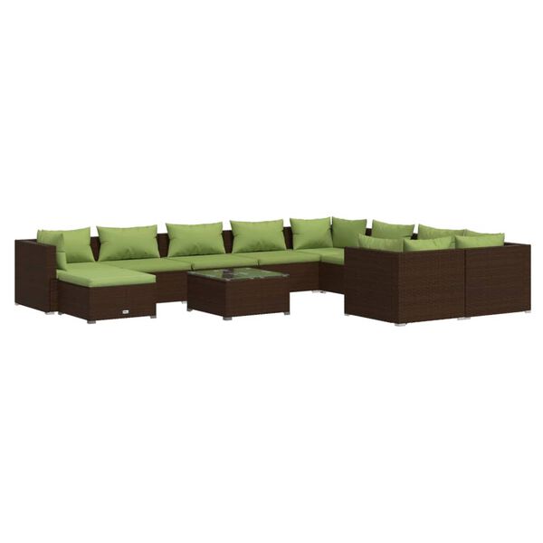 vidaXL 11 Piece Garden Lounge Set with Cushions Poly Rattan Brown