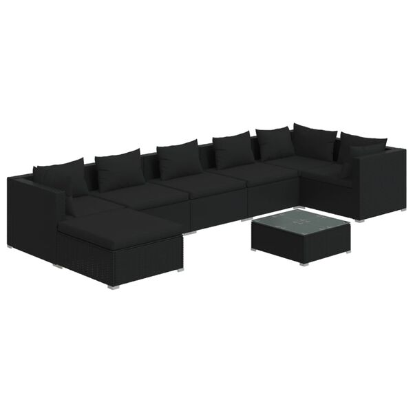 vidaXL 8 Piece Garden Lounge Set with Cushions Poly Rattan Black