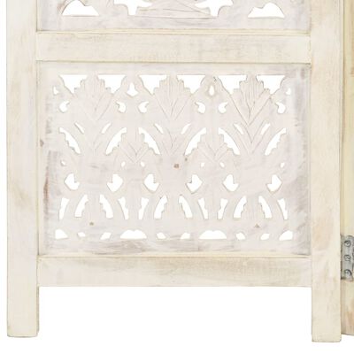 vidaXL Hand carved 3-Panel Room Divider White 120x165 cm Solid Mango Wood