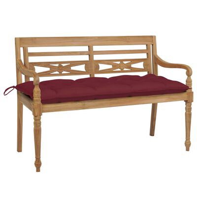 vidaXL Batavia Bench with Wine Red Cushion 120 cm Solid Teak Wood