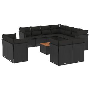 vidaXL 12 Piece Garden Sofa Set with Cushions Black Poly Rattan