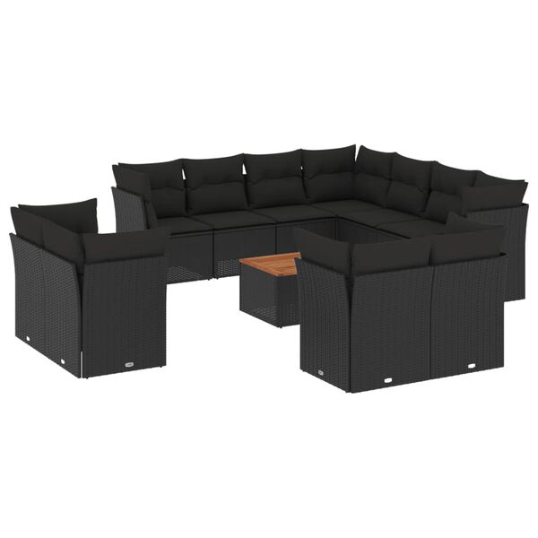 vidaXL 12 Piece Garden Sofa Set with Cushions Black Poly Rattan