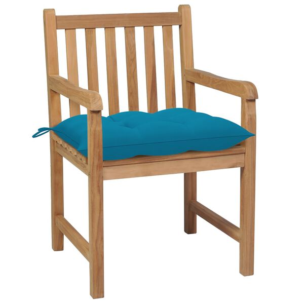 vidaXL Garden Chairs 8 pcs with Light Blue Cushions Solid Teak Wood