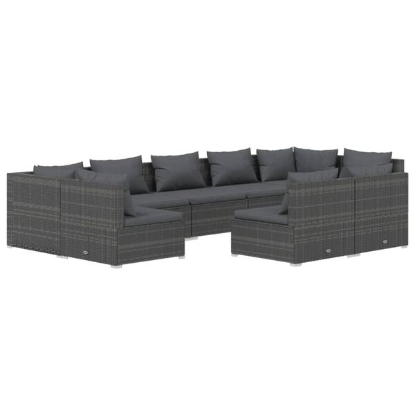 vidaXL 9 Piece Garden Lounge Set with Cushions Grey Poly Rattan