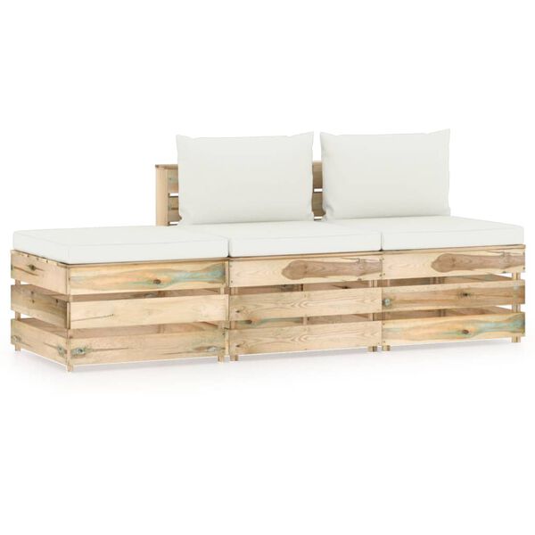 vidaXL 3 Piece Garden Lounge Set with Cushions Green Impregnated Wood