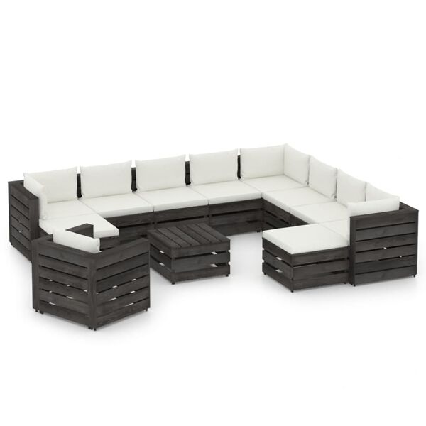 vidaXL 12 Piece Garden Lounge Set with Cushions Grey Impregnated Wood