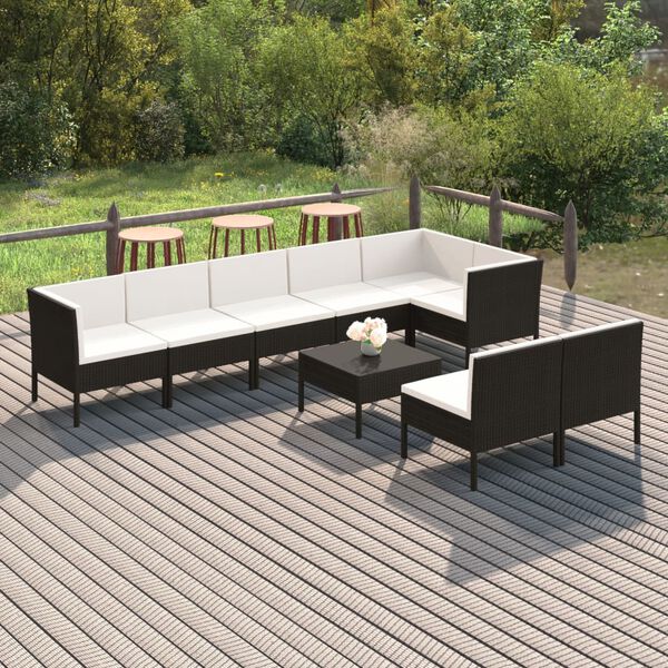 vidaXL 9 Piece Garden Lounge Set with Cushions Poly Rattan Black