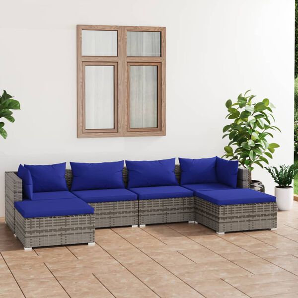 vidaXL 6 Piece Garden Lounge Set with Cushions Poly Rattan Grey