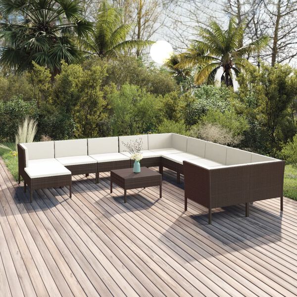 vidaXL 12 Piece Garden Lounge Set with Cushions Poly Rattan Brown