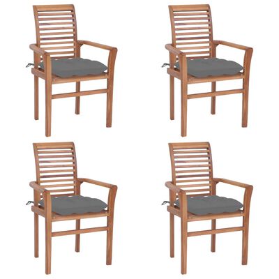 vidaXL Dining Chairs 4 pcs with Grey Cushions Solid Teak Wood