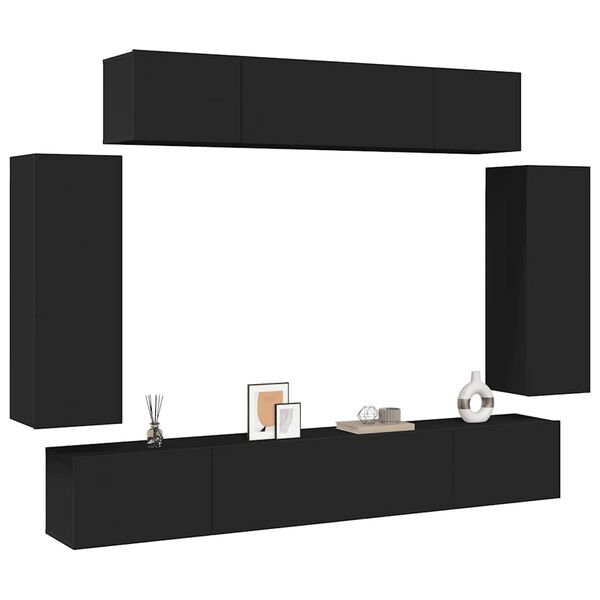 vidaXL 6 Piece TV Cabinet Set Black Engineered Wood